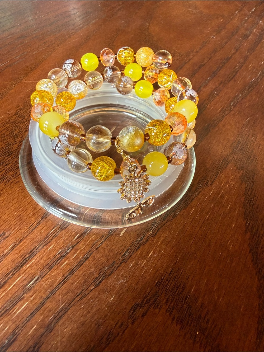 Yellow Beaded Charm Stretch Bracelet